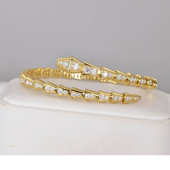 18k Certified Moissanite Diamond Snake Serpentine Bangle 7" - Picture 1 of 5